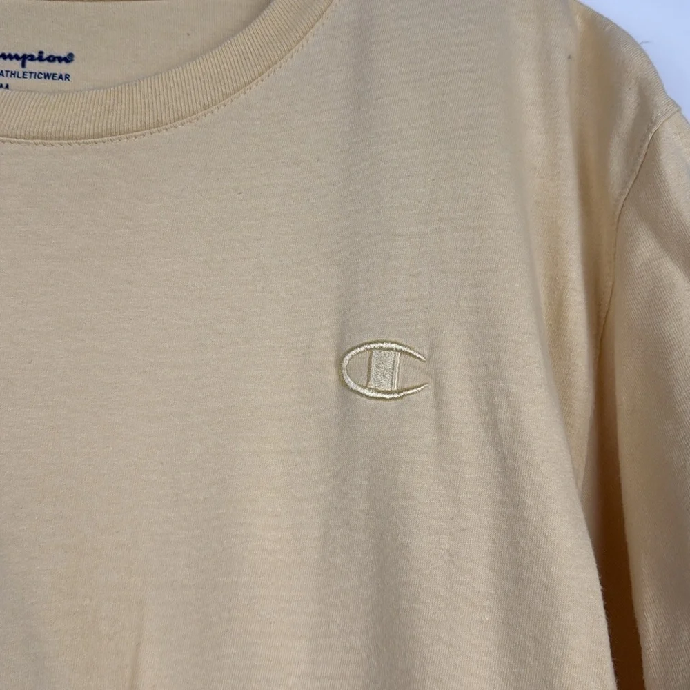 Champion Logo Short Sleeve Crewneck Athletic Knit Tee T Shirt in Yellow Size M - Picture 4 of 9